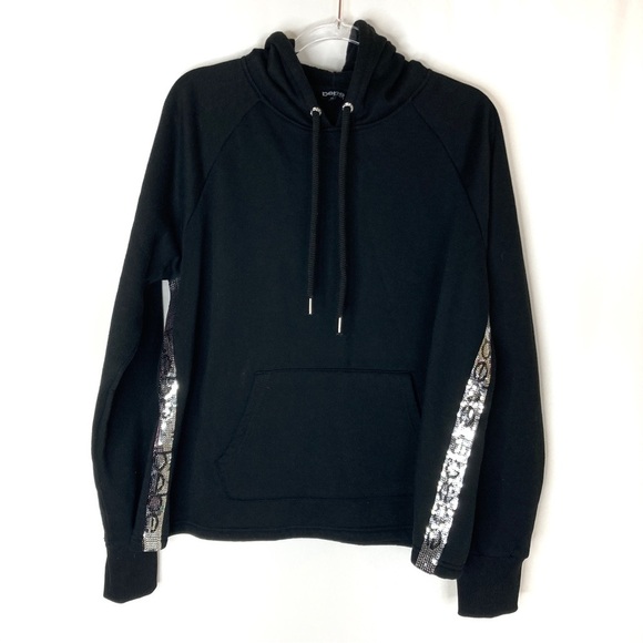 3/$30 Bebe Sport | Black Sequin Stripe Logo Hoodie 1X - Picture 1 of 9